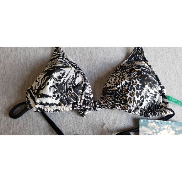 SEEKERS AUSTRALIA BLACK WHITE GOLD ANIMAL PRINT BIKINI TOP NWT - Picture 9 of 10